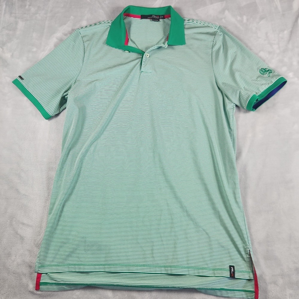 RLX Ralph Lauren Polo Performance Golf Green/White‎ Striped Stretch Wicking M